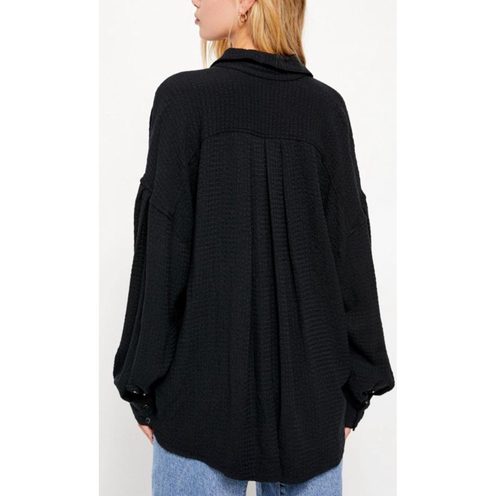 Free People Hidden Valley Button Down Black Shirt Textured Oversized Lounge S - Picture 13 of 13